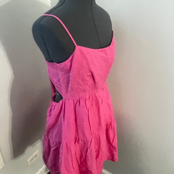 Bardot Sz M Bubblegum Pink Amelie Linen Blend Tiered Mini Dress w/ Bow NWOT - Picture 4 of 15